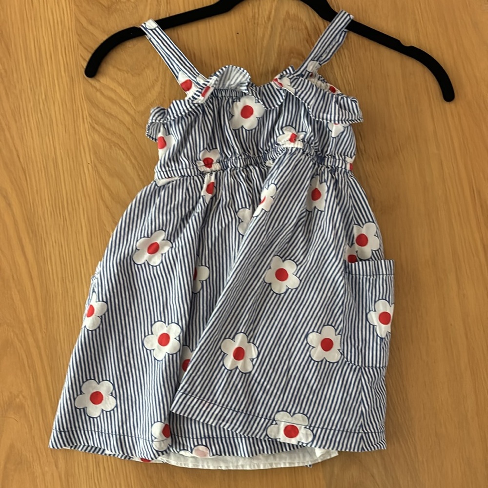 Mini Boden Girls 2-3Y Ruffled Stripe Tiered Twirly Pinafore Dress Spring Summer